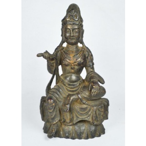 A Chinese Bronze Guanyin with Traces of Gilding