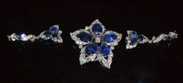 A Blue Sapphire and Diamond Brooch