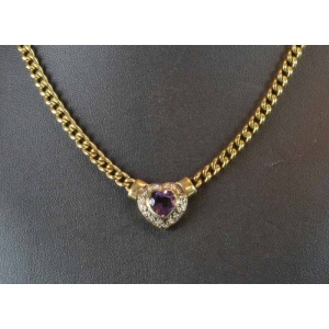 9ct Yellow Gold Amethyst & Diamond Necklace