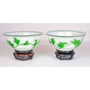 A Pair Chinese Peking Glass Bowls with Stands