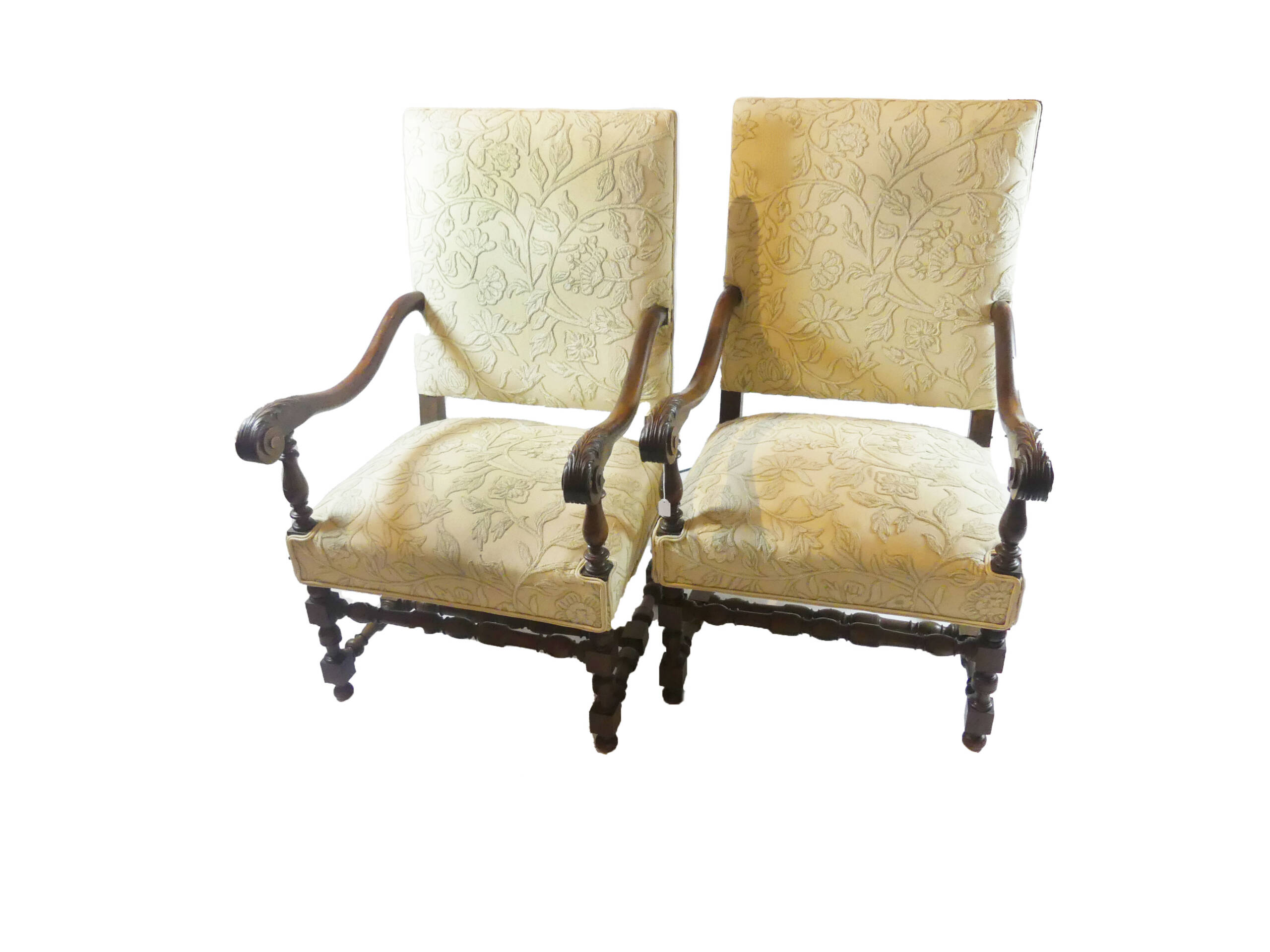 An Impressive Pair of French Louis XV Style Open Armchairs