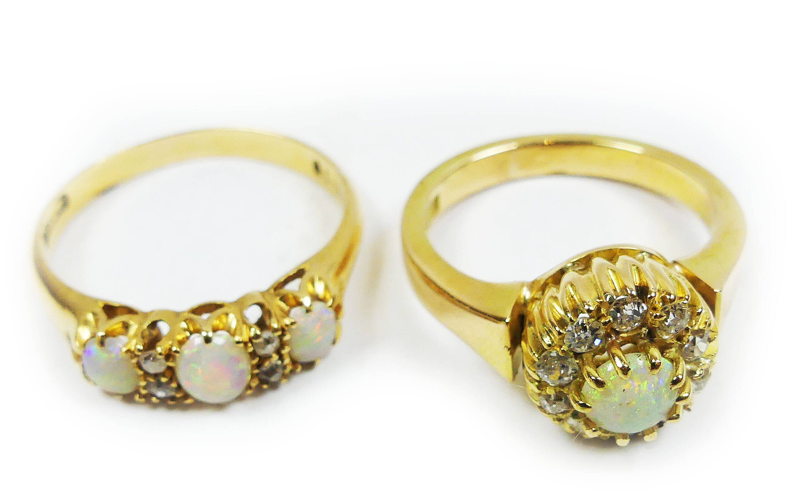 Two Opal and Damond Ring