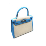 Hermès Kelly 28 Bleu Du Nord Swift & Ecru-Beige Toile H Palladium Hardware